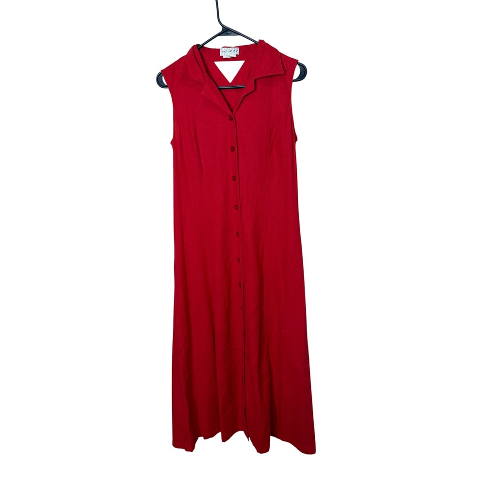White Stag Red Linen Blend Button Front Maxi Dress Back Cutout Womens Small 4/6